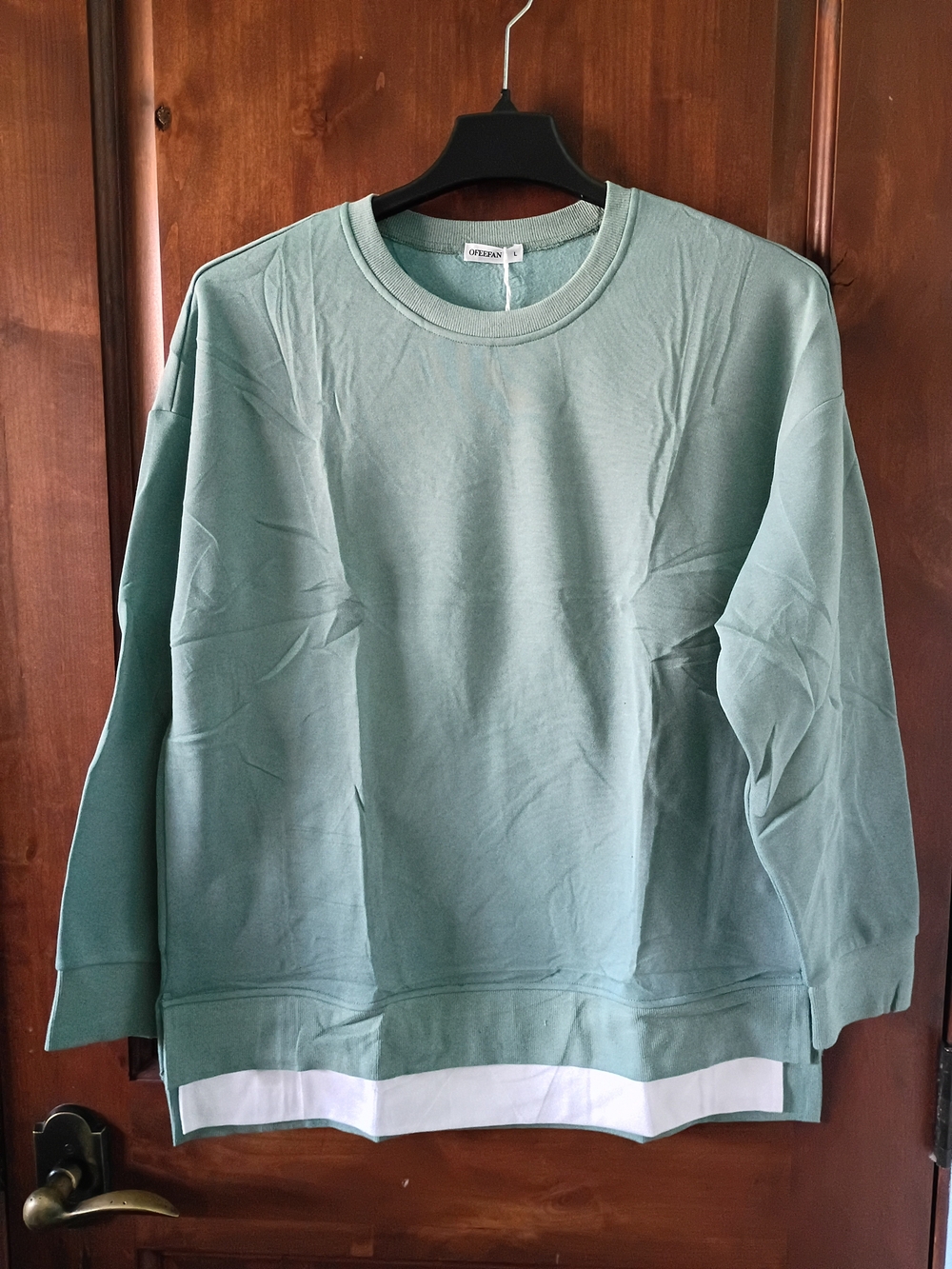 OFEEFAN Sage Green Oversized Layered Tunic Sweatshirt Women’s Large NWT